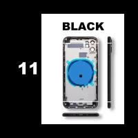 Корпус для iPhone 11 черный с логотипом / Задняя крышка айфон 11 в сборе со средней частью