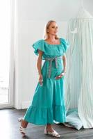 Платье с воланами женское летнее длинное хлопок без рукавов для беременных кормящих мам Летящее, 44 размер
