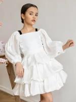 Платье ИП Юрк-Бадретдинова А.В., размер 152-158, бежевый, белый