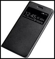 Чехол-книжка MyPads для Samsung Galaxy Note 5 черный с окошком для входящих вызовов водоотталкивающий