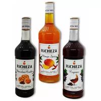 Richeza Набор сиропов для кофе и коктейлей 1000 мл 3 шт./ Шоколадное печенье / Коньячный / Манго Спайс