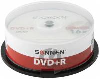 Диски DVD+R SONNEN 4,7GB 16x Cake Box (упаковка на шпиле) комплект 25шт, 513532