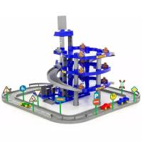 Паркинг 4-уровневый с дорогой и автомобилями (синий) (в коробке)