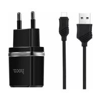 Сетевое зарядное устройство Hoco C11 Smart + кабель microUSB, черный