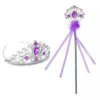 Карнавальный набор "Принцесса" 2 предмета: корона, жезл с камнями, цвет фиолетовый