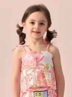 88157, Топ для девочки Happy Baby хлопковый топ детский летний, на завязках, одежда для девочки, розовый с крабами, размер 86-92