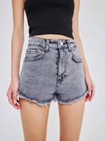 Шорты Gee джинсовые летние с высокой талией с бахромой, цвет серый, размер 27