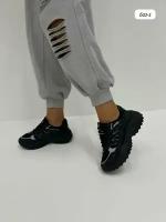 Кроссовки для женщин "601", размер 39, иск кожа, черные, сетка