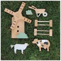 Развивающая игра из дерева, детская ферма с животными «Мельница»