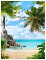 Фотообои Уютная стена "Дикий пляж с пальмами и морем" 210х270 см Виниловые Бесшовные (единым полотном)
