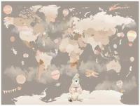 Фотообои Уютная стена "Карта мира и медведь с южного полюса" 360х270 см Бесшовные Премиум (единым полотном)