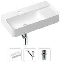 Накладная раковина в ванную Lavinia Boho Bathroom Sink Slim 21520492 в комплекте 3 в 1: умывальник белый, донный клапан и сифон в цвете хром