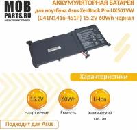 Аккумуляторная батарея для ноутбука Asus ZenBook Pro UX501VW (C41N1416-4S1P) 15.2V 60Wh OEM черная