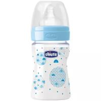 Chicco Бутылочка с соской из силикона Well-Being, 150 мл boy/girl, с рождения, голубой