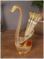Набор ложек на подставке "Золотой лебедь", 6 шт, чайные ложечки, кофейные ложки для сахара, турецкий сервиз