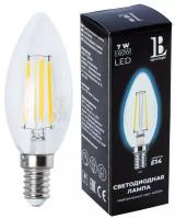 E14-7W-4000K Лампа LED (Свеча на ветру прозрачная Филамент) L&B