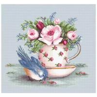 Набор для вышивания Птичка и чашка чая 34,5 х 29,5 cм BA2324