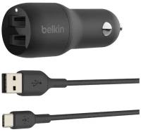 Автомобильное зарядное устройство Belkin 2хUSB-A + кабель USB-A - USB-C, 24В, 1м, черный