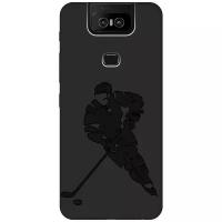 Матовый чехол Hockey для ASUS ZenFone 6 ZS630KL / Асус Зенфон 6 с эффектом блика черный