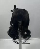 DollGa Wig W098_D (Длинный парик с ленточкой чёрный размер 6-6,5 дюймов для БЖД кукол)
