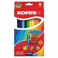 Карандаши цветные 12цв 3-гран,точилка Kores Jumbo 93512.01