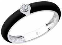 Чёрное кольцо SOKOLOV из серебра с эмалью с фианитом 94011142, размер 15.5