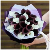Букет Каллы Черно-Белая 39 шт, красивый букет цветов, шикарный, премиум букет