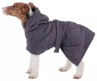 Махровый халат-полотенце для собак с капюшоном, серый, размер S. Халат для собак. Полотенце для собак