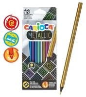 Карандаши 12 цветов Carioca "Metallic", металлизированные, шестигранные, деревянные, грифель 3,3 мм, европодвес