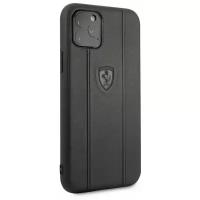 Чехол Ferrari для iPhone 11 Pro Stamped logo Embossed lines Hard Leather Black