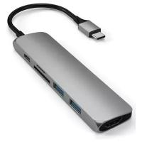 Переходник/адаптер Satechi SLIM ALUMINUM TYPE-C MULTI-PORT ADAPTER V2 (ST-SCMA2), 0.15 м, 1 шт., space gray