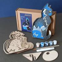 Набор для творчества детский из дерева сборный "Кошка чёрная" 3D раскраска для мальчиков и девочек, объемная для развития фантазии и моторики