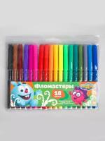 Фломастеры цветные тонкие детские Смешарики для рисования и творчества Крош и Ежик, 18 цветов