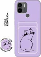 Матовый чехол с карманом Melancholy Cat для Xiaomi Redmi A1+ / Сяоми Редми А1 Плюс с 3D эффектом лиловый