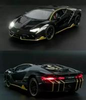 Машинка металлическая инерционная Ламборджини черная, Lamborghini Aventador, 1:24 с световыми и звуковыми эффектами