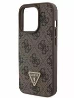 Guess для iPhone 15 Pro Max чехол PU 4G Triangle Diamond metal logo Hard Brown