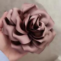Брошь большой цветок текстильная роза, металл