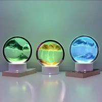 3D светильник, ночник, песочный 7 цветов свечения, с сенсорным переключателем, зеленый наполнитель