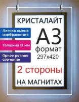 Тонкая панель световая светодиодная кристалайт двусторонняя подвесная формат А3