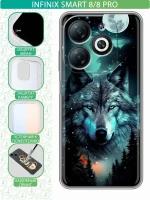 Дизайнерский силиконовый чехол для Инфиникс Смарт 8/8 про / Infinix Smart 8 Pro Волк и луна