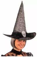 Шляпа ведьмы с черным бантом и черепом (Цв: Серый-Черный )