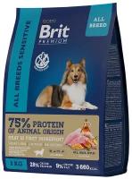 Сухой корм для собак всех пород Brit Premium Sensitive All Breeds, с ягненком и индейкой,15 кг