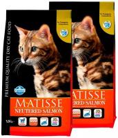MATISSE NEUTERED SALMON для взрослых кастрированных котов и стерилизованных кошек с лососем (1,5 + 1,5 кг)