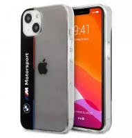 Чехол CG Mobile BMW Motorsport PC/TPU Tricolor Vertical Hard для iPhone 13, цвет Прозрачный/Черный (BMHCP13MSKTVK)