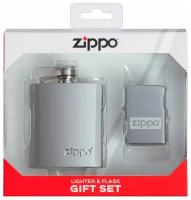 Подарочный набор ZIPPO 49358: фляжка 89 мл и зажигалка в коробке с подвесом