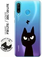 Силиконовый чехол на Honor 20 Lite, 20s, Huawei P30 Lite, Хуавей П30 Лайт, Хонор 20 Лайт, 20s с 3D принтом "Disgruntled Cat" прозрачный