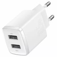 Сетевое зарядное устройство BASEUS Compact Charger 2U 2xUSB, 2.1A, 10.5W, белый