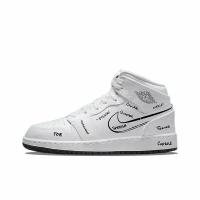 Air Jordan 1 Mid "Sneaker School" Retro Basketball Shoes GS White