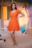 Женское короткое платье из шитья, цвета оранжевый, размер 46