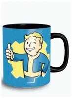 Кружка черная игры Fallout 4 (фоллаут 4, выживший, псина, vault boy, волт бой) 12839